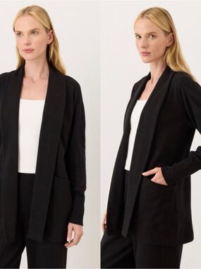 Pact Organic Airplane wrap Cardigan Women’s Black Open-Front size L
